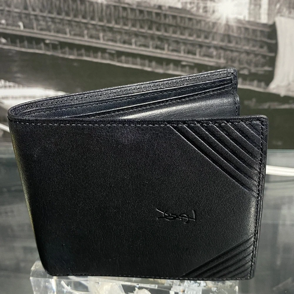 Authentic YSL Sleek black leather bifold wallet